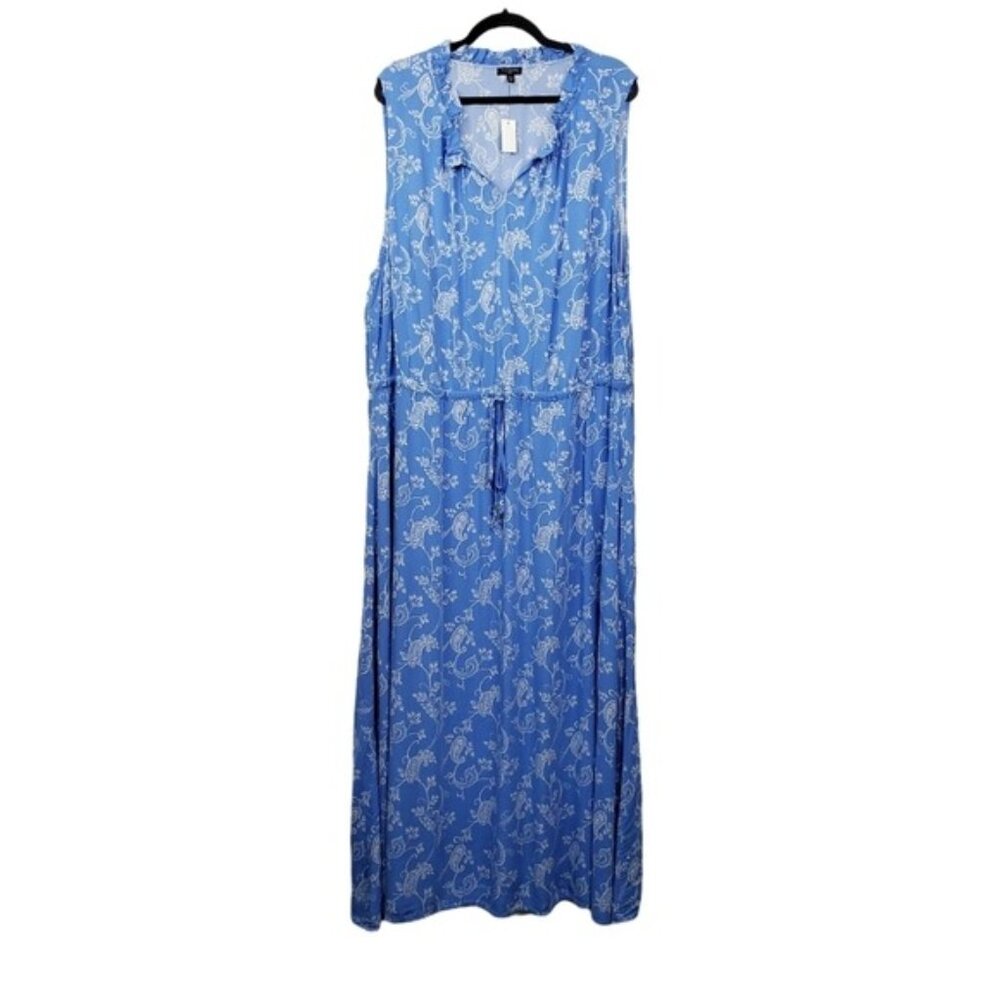 Talbots Womens Sleeveless Blue Paisley Floral Print Maxi Dress Size 22W NWT